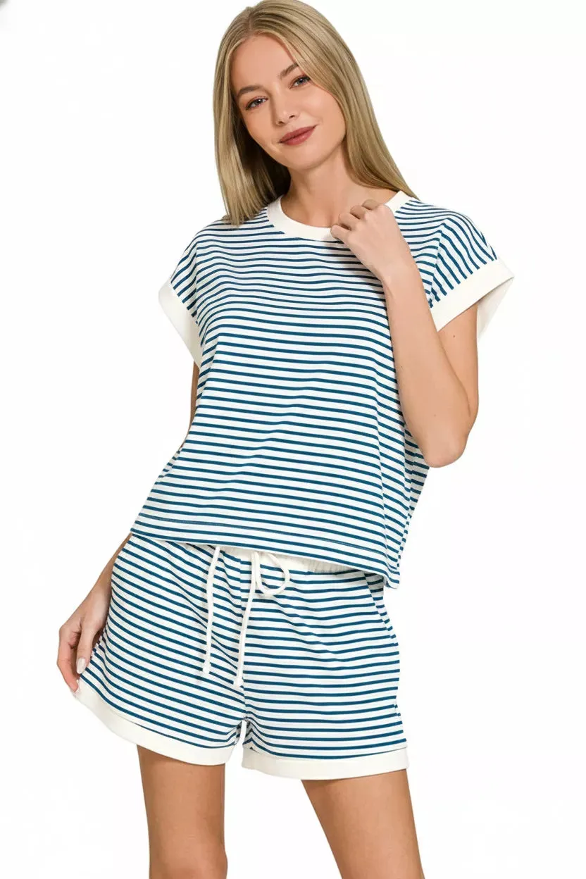 Zenana Stripe Contrast Trim Top & Shorts Set sold by Charming Charlie product image thumbnail 2