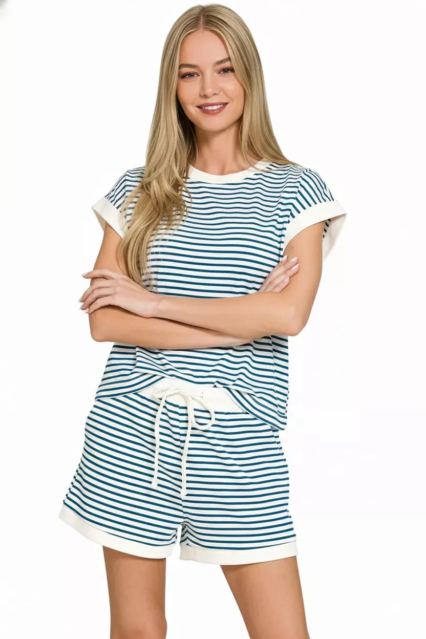 Zenana Stripe Contrast Trim Top & Shorts Set sold by Charming Charlie product image thumbnail 3