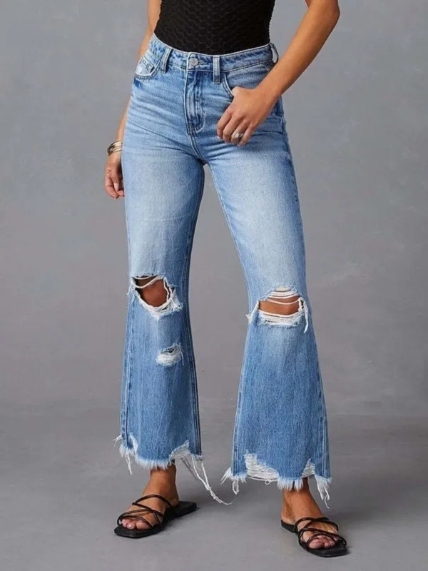Distressed Raw Hem Flare Jeans sold by Charming Charlie