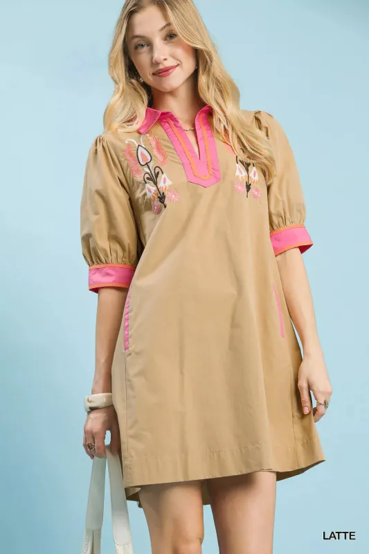 Umgee Embroidered Contrast Trim Tunic Dress made by Trendsi
