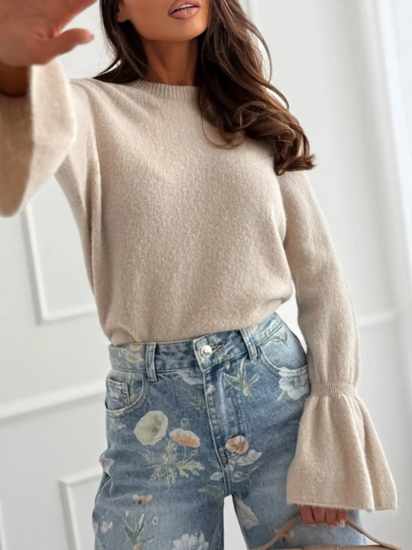 Round Neck Flounce Sleeve Sweater sold by Charming Charlie product image thumbnail 2