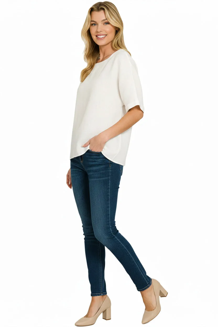 Zenana Linen Round Neck Cuffed Sleeve Top sold by Charming Charlie product image thumbnail 3