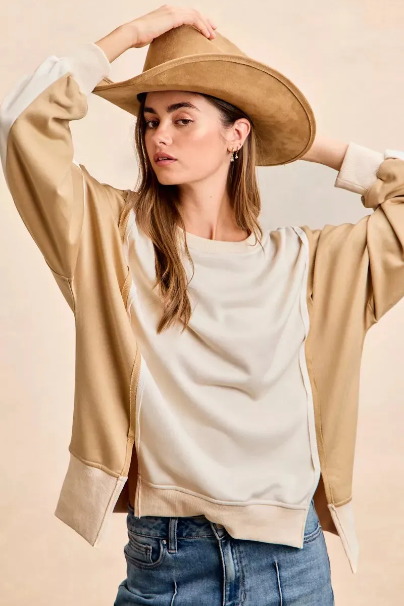 BiBi French Terry Color Block Top With Open Seam Detail sold by Charming Charlie product image thumbnail 5