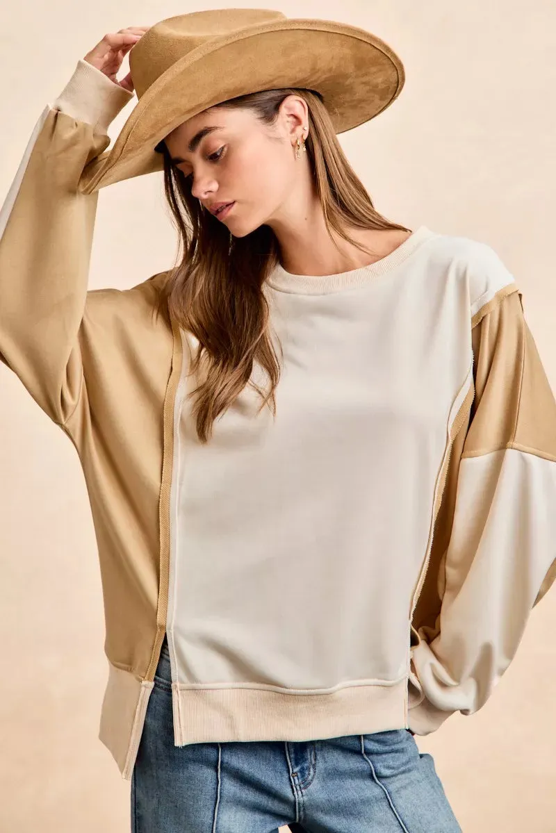 BiBi French Terry Color Block Top With Open Seam Detail sold by Charming Charlie product image thumbnail 2