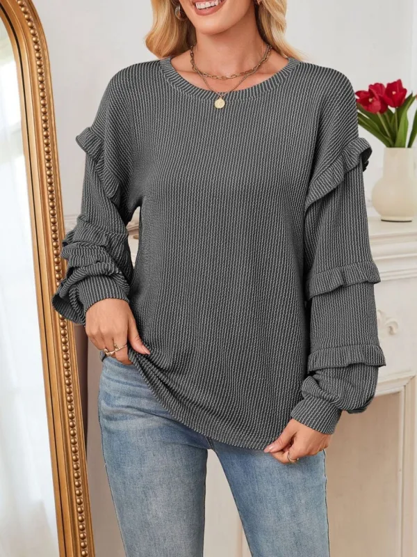 Ruffle Trim Long Sleeve Blouse sold by Charming Charlie