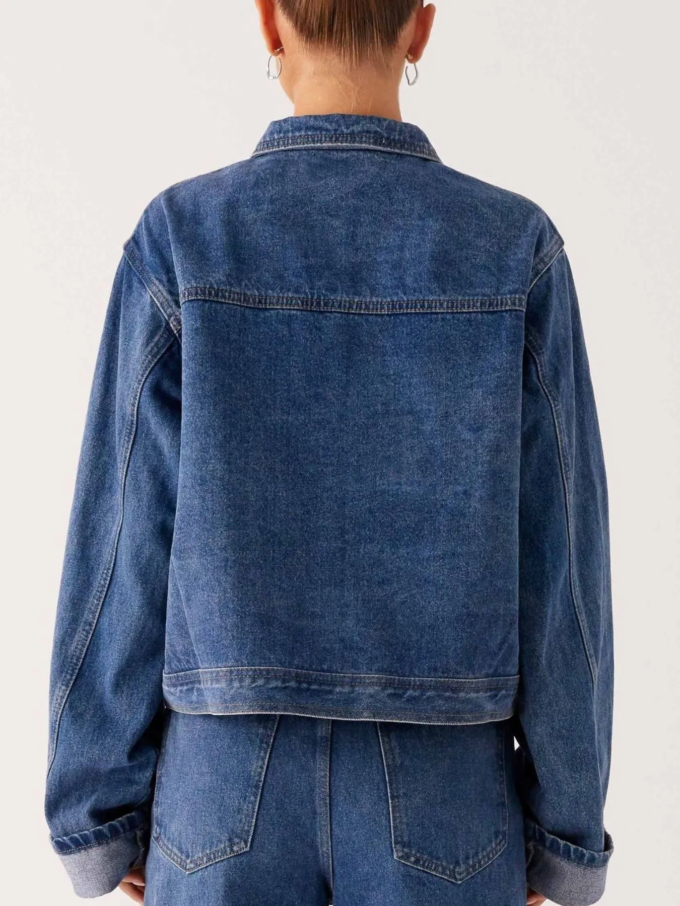 Button Down Cropped Oversized Denim Jacket sold by Charming Charlie product image thumbnail 4