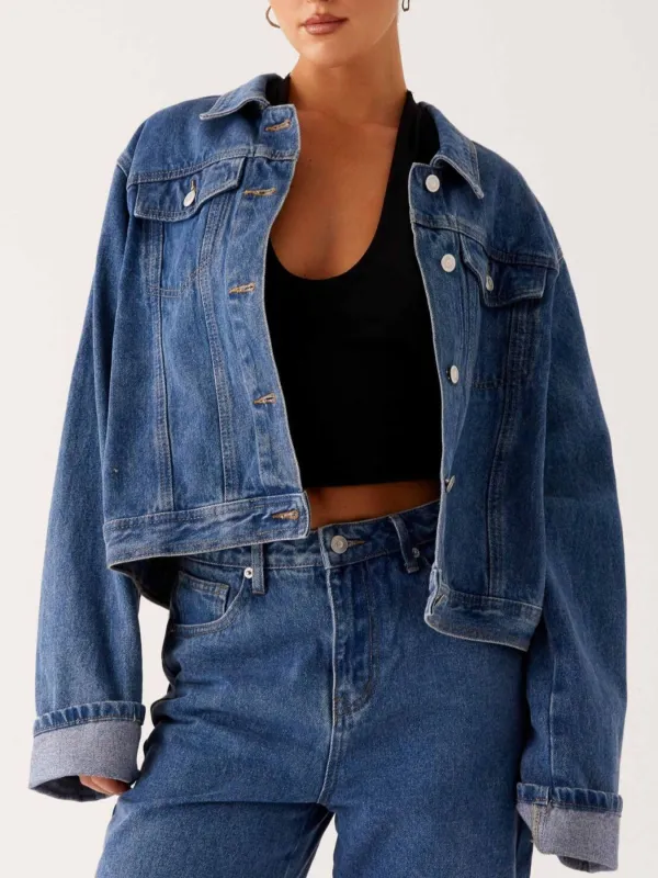 Button Down Cropped Oversized Denim Jacket sold by Charming Charlie