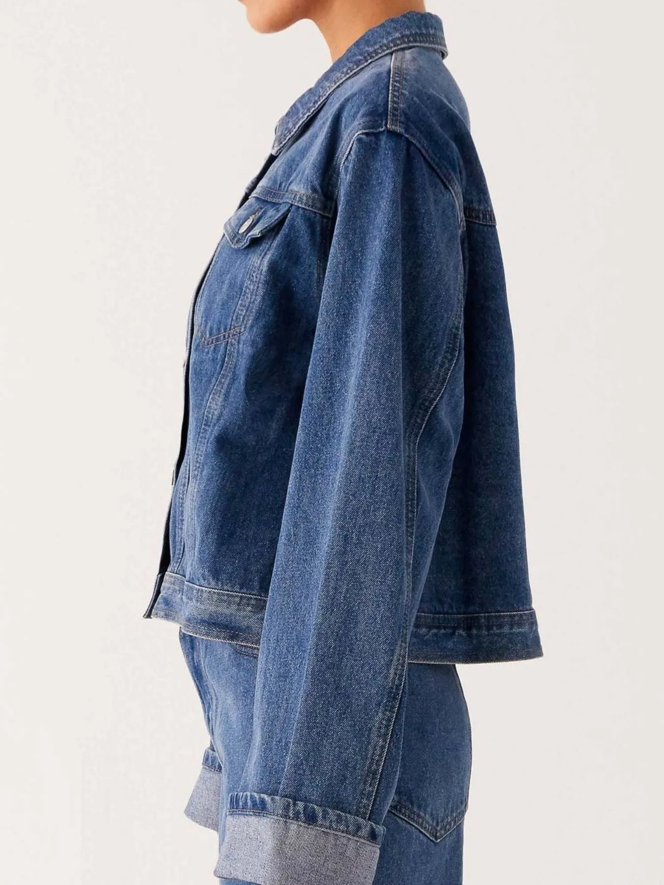 Button Down Cropped Oversized Denim Jacket sold by Charming Charlie product image thumbnail 5