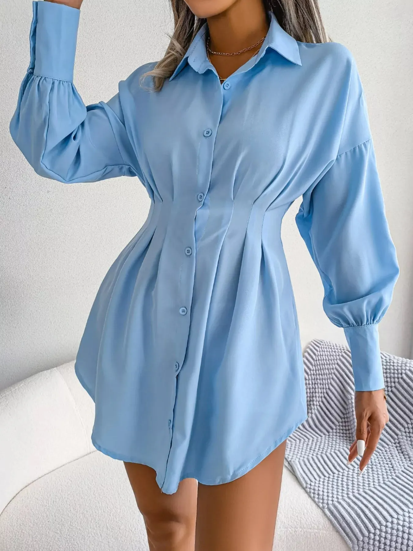 Elegant Button-Down Cinched Waist Mini Shirt Dress sold by Charming Charlie product image thumbnail 4