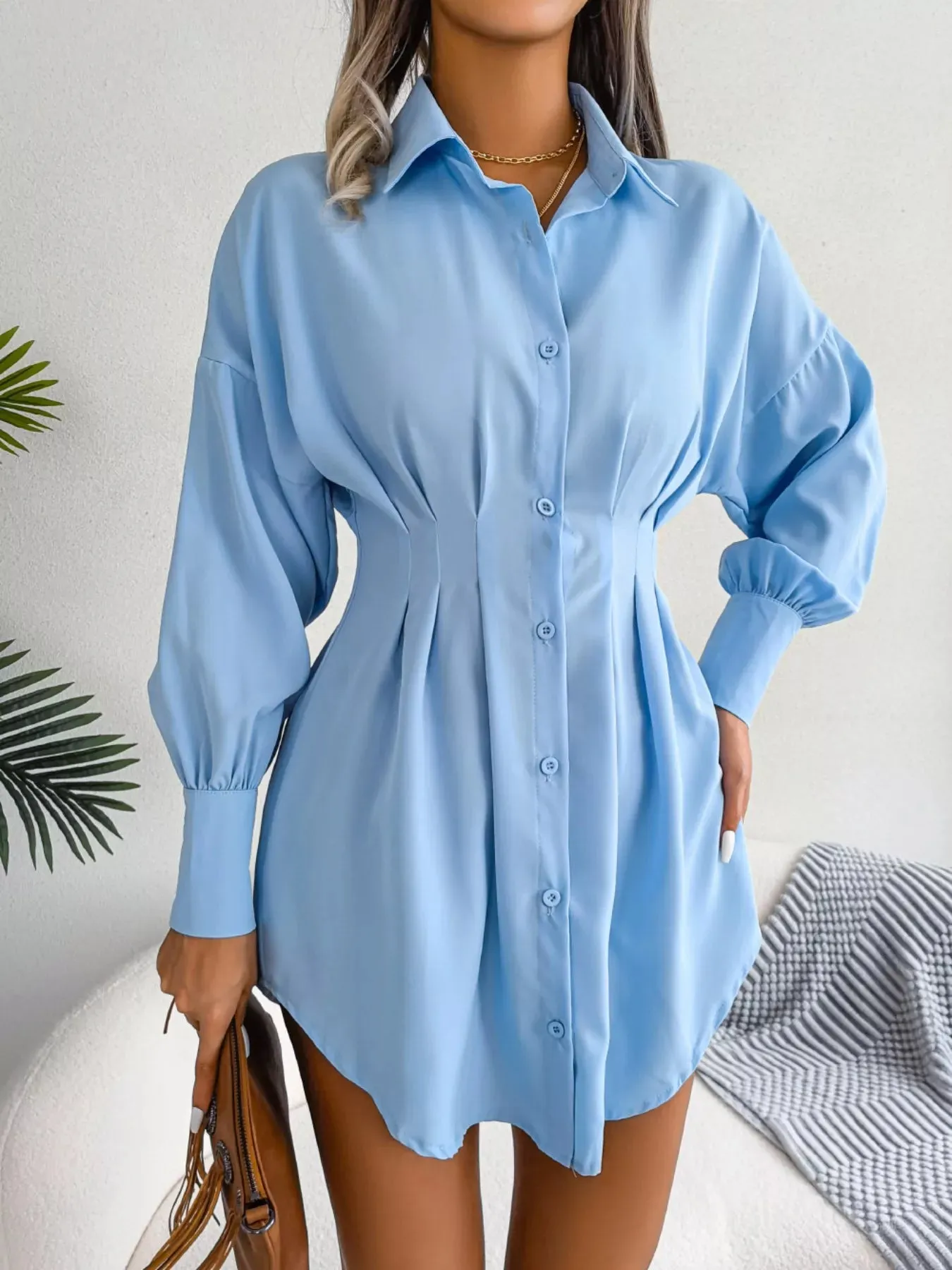 Elegant Button-Down Cinched Waist Mini Shirt Dress sold by Charming Charlie product image thumbnail 5