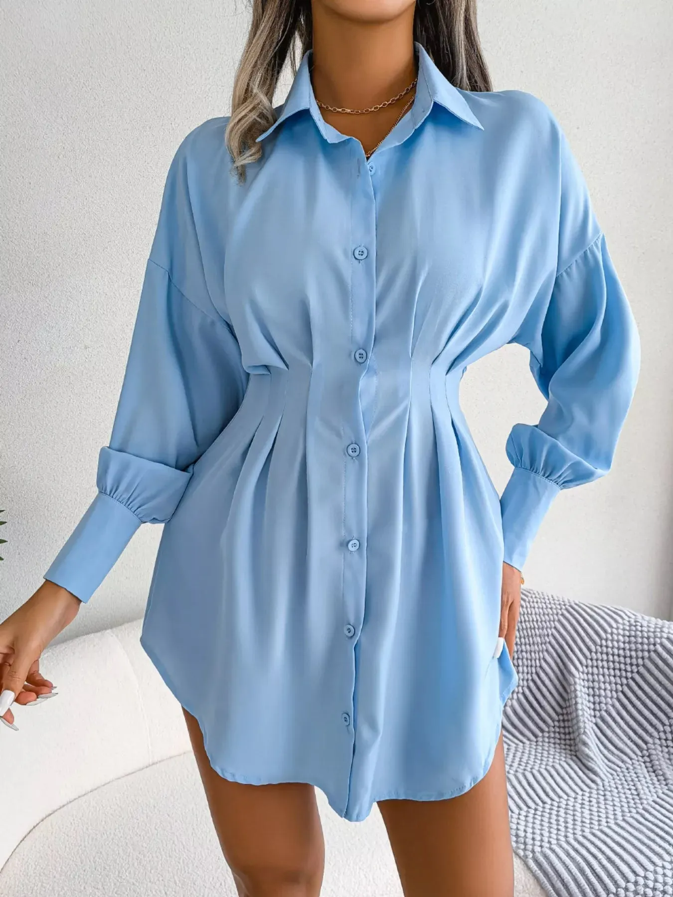 Elegant Button-Down Cinched Waist Mini Shirt Dress sold by Charming Charlie product image thumbnail 3