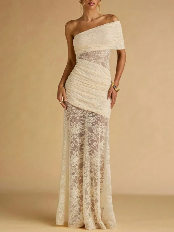 One-Shoulder Lace Maxi Dress made by Trendsi
