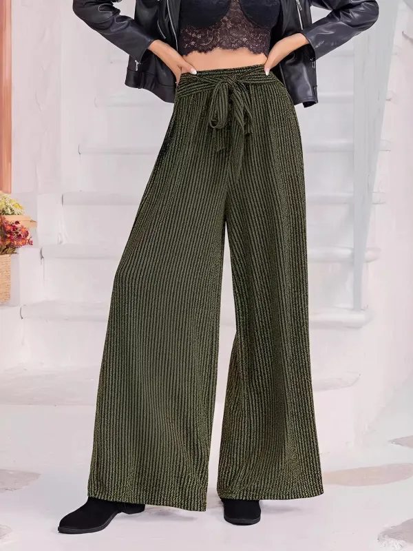 Striped High Waist Tie Wide Leg Pants made by Trendsi