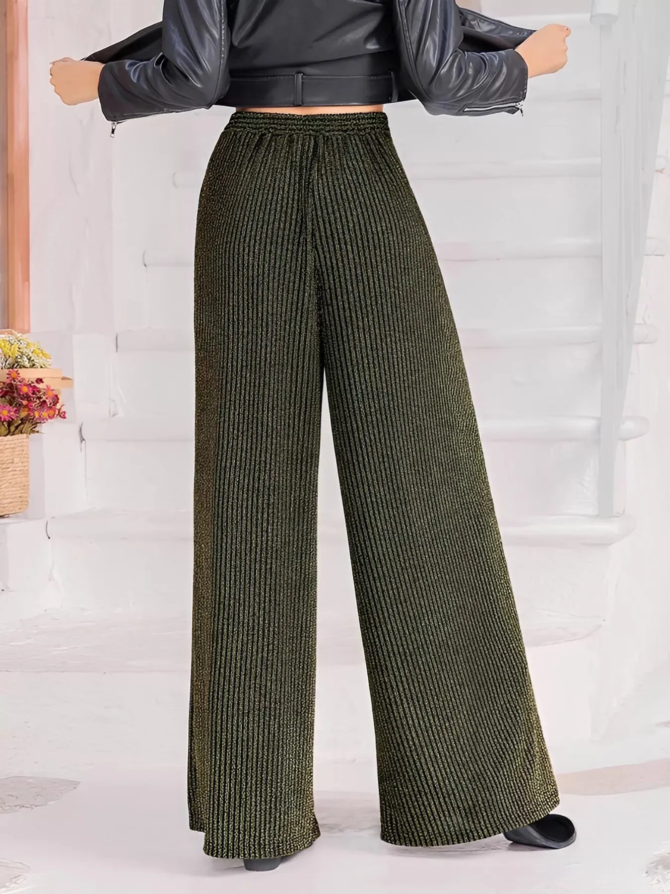 Striped High Waist Tie Wide Leg Pants sold by Charming Charlie product image thumbnail 2
