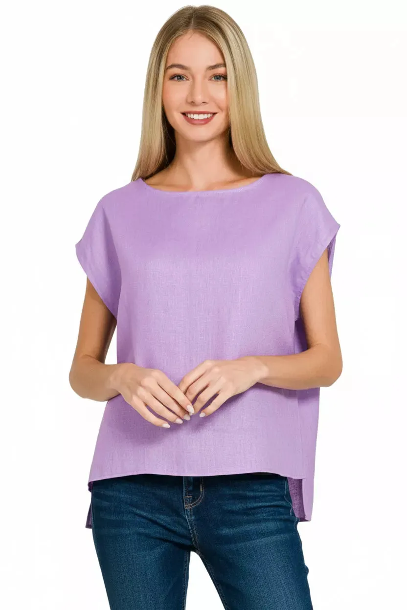 Zenana Linen Round Neck Cap Sleeve Top sold by Charming Charlie product image thumbnail 3