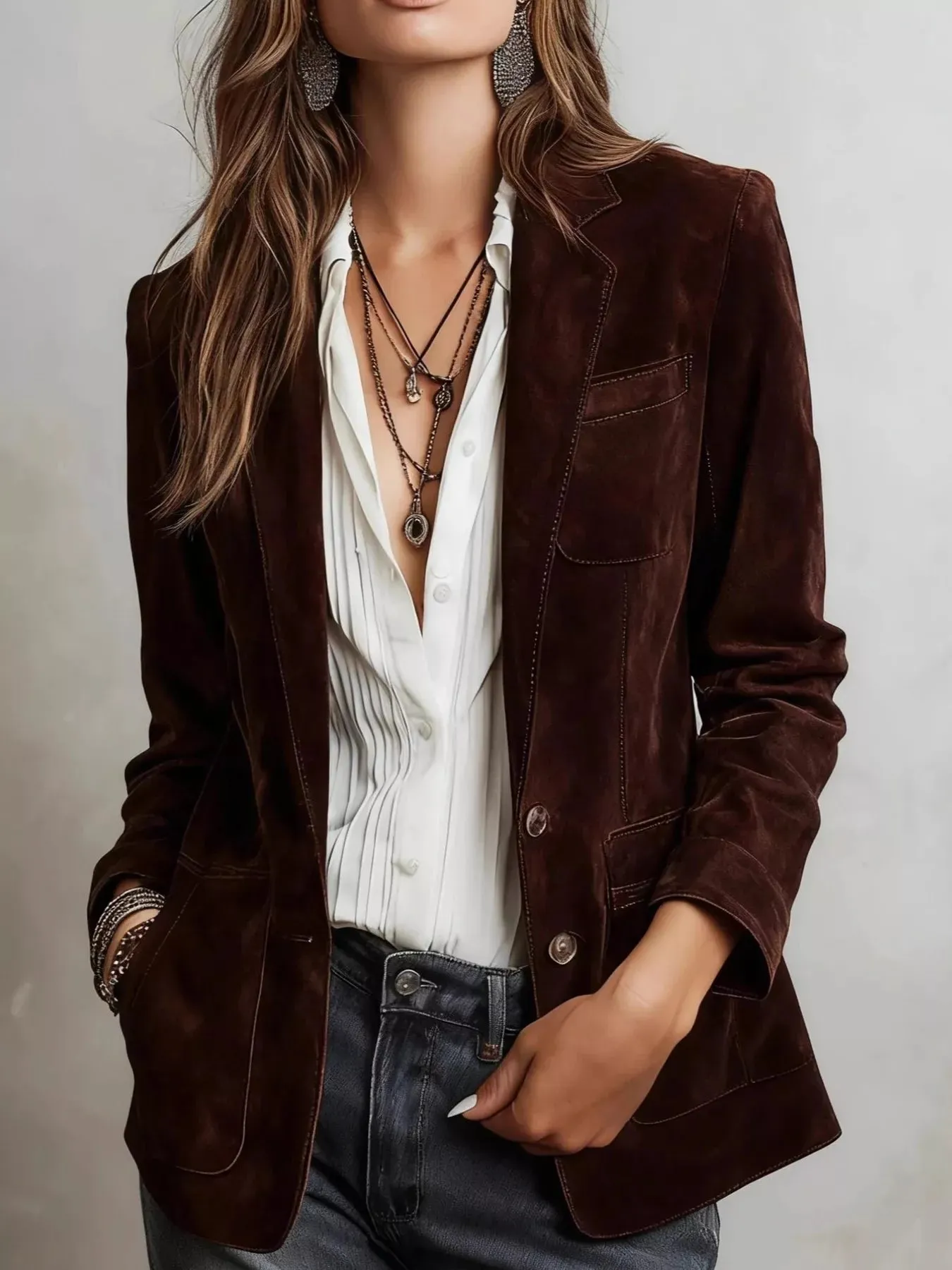 Timeless Suede Single-Breasted Blazer sold by Charming Charlie product image thumbnail 4