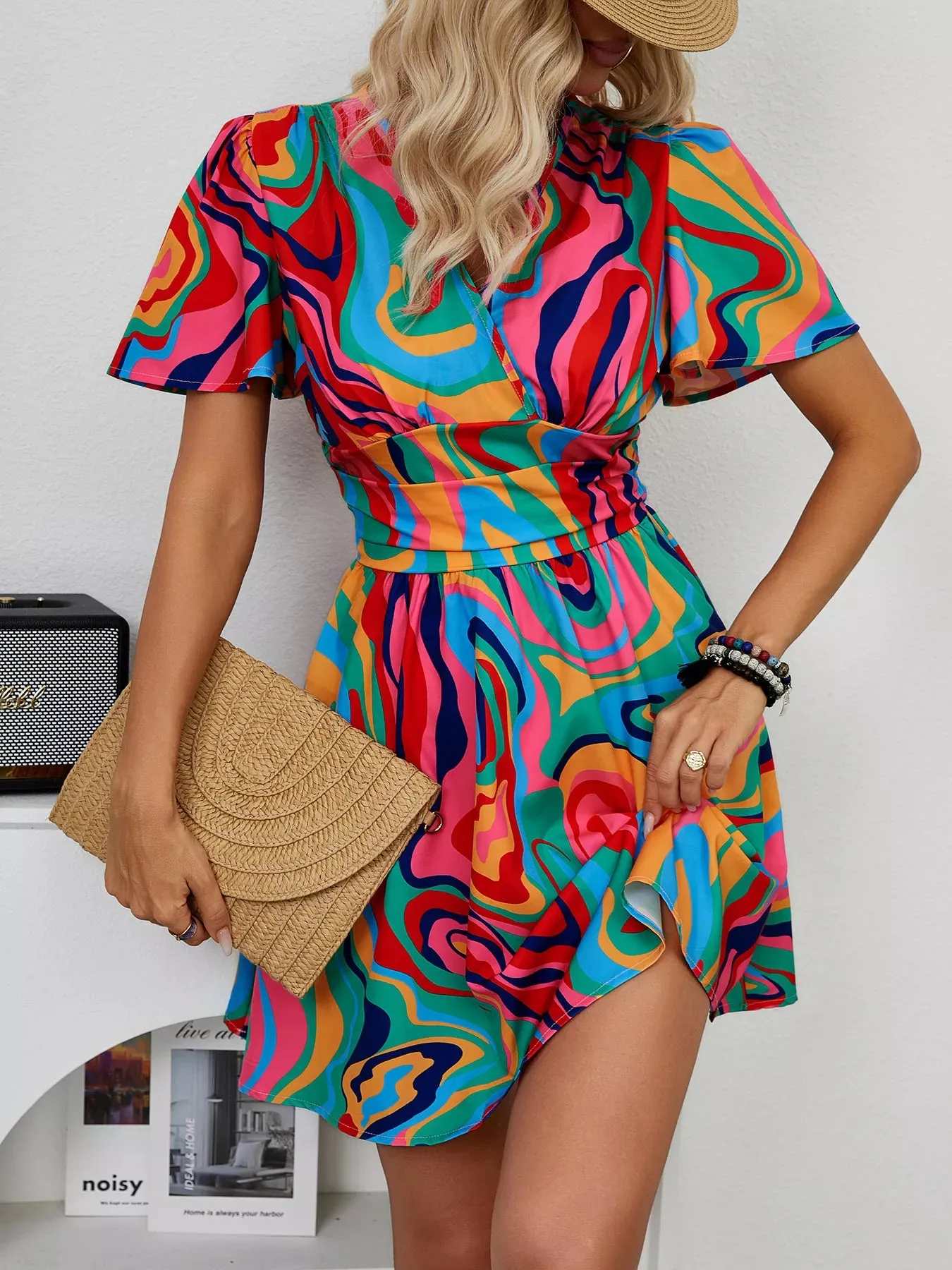 Colorful Print Short Sleeve Mini Dress sold by Charming Charlie product image thumbnail 3