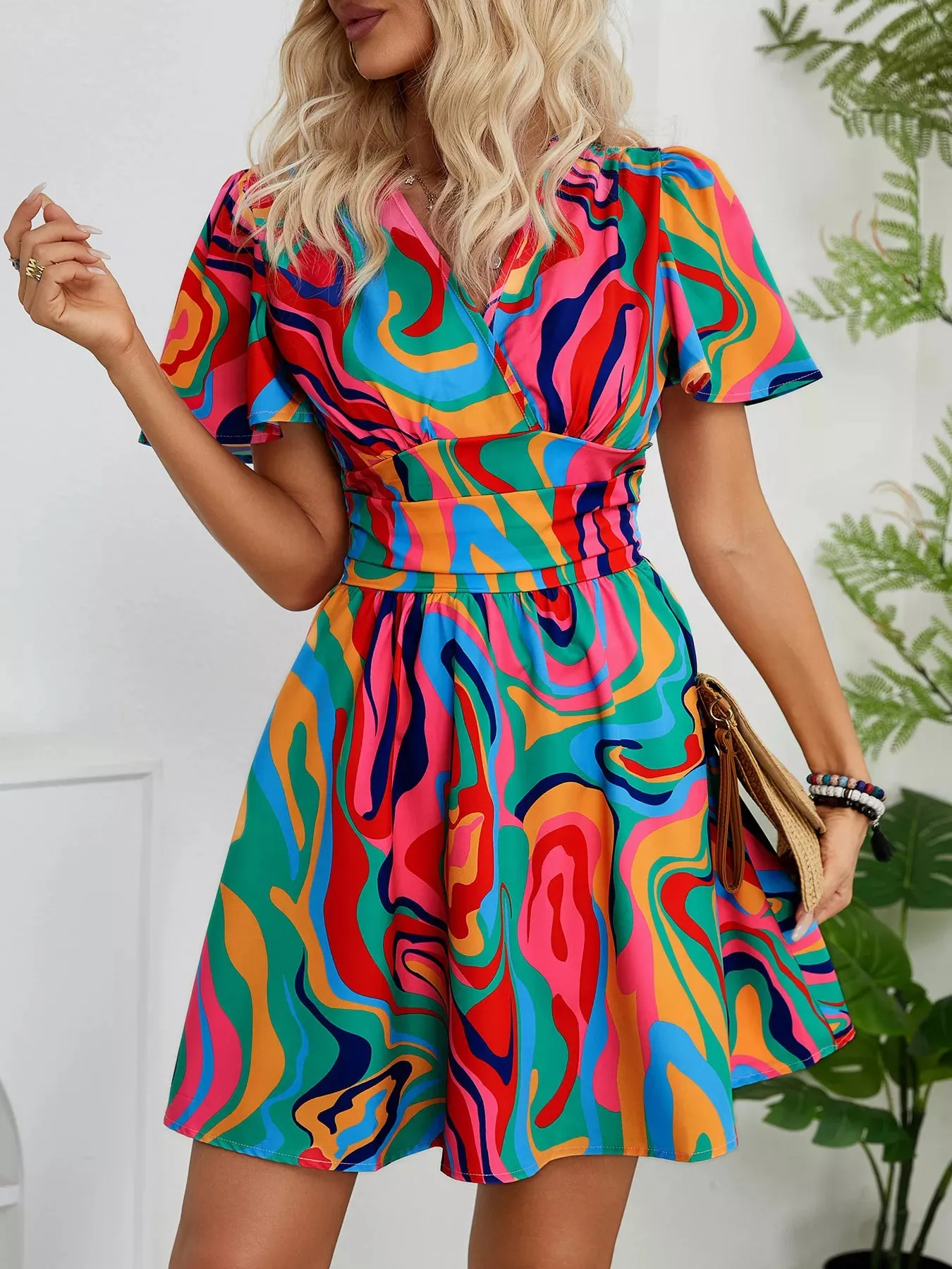 Colorful Print Short Sleeve Mini Dress sold by Charming Charlie product image thumbnail 5