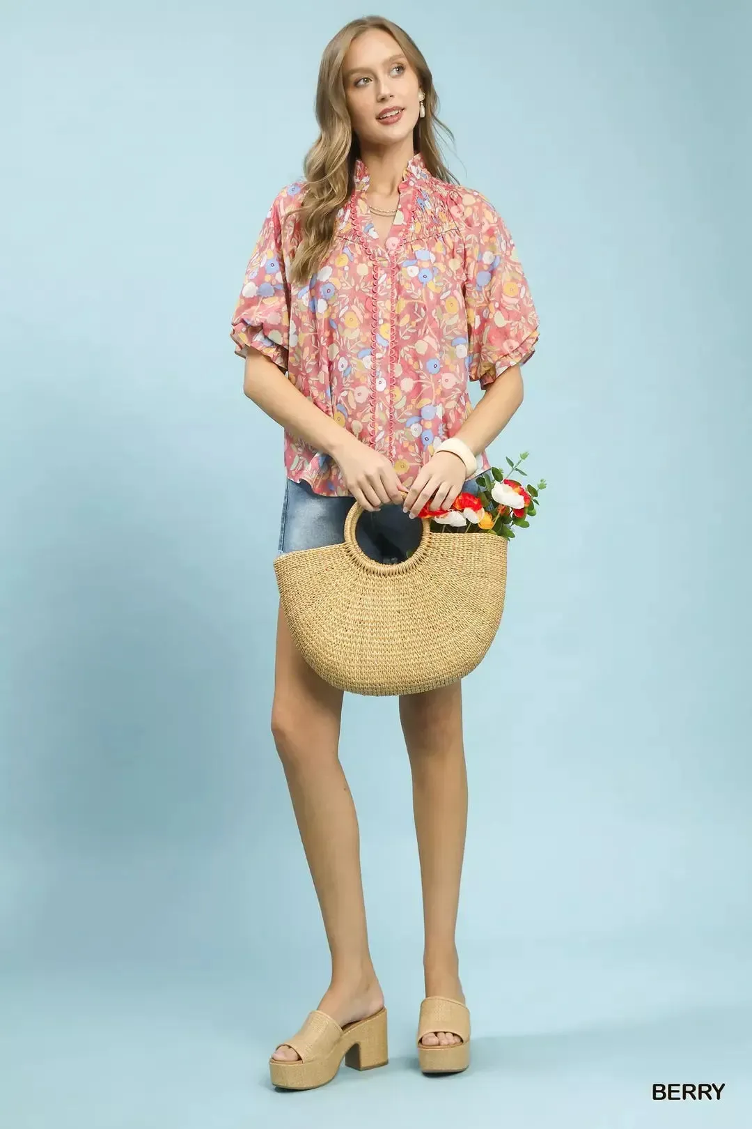 Umgee Smocked Floral Ruffle Trim Top sold by Charming Charlie product image thumbnail 5