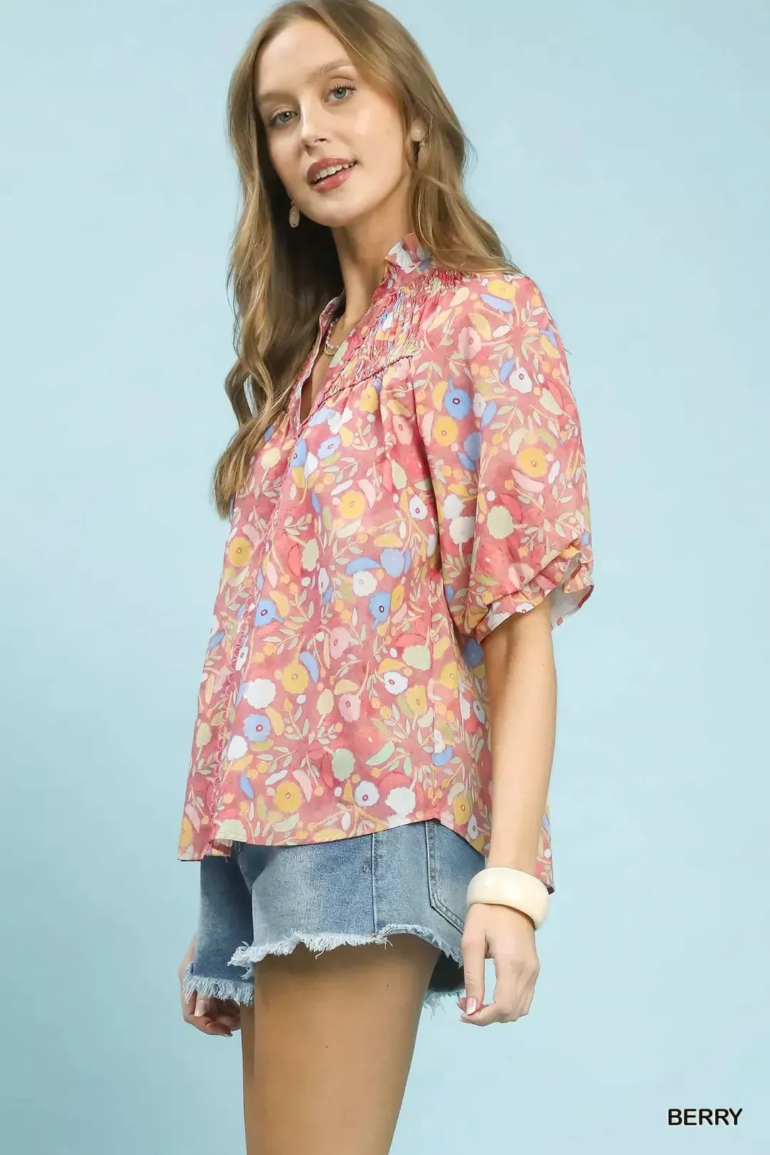 Umgee Smocked Floral Ruffle Trim Top sold by Charming Charlie product image thumbnail 2