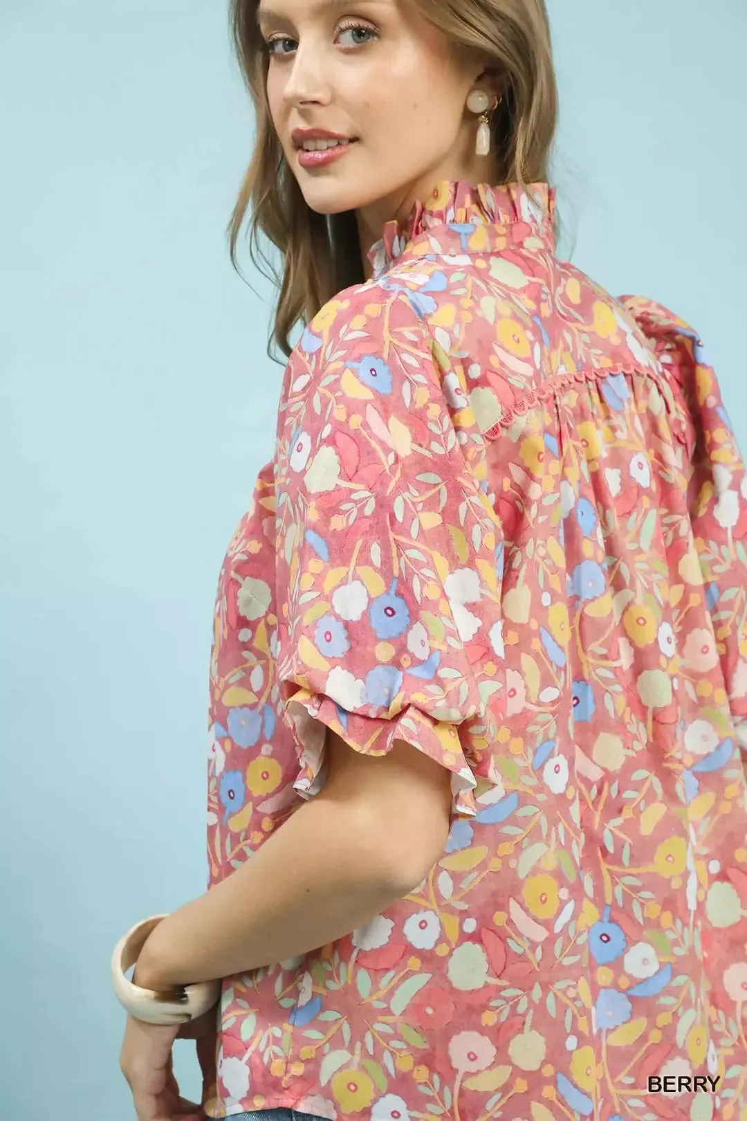 Umgee Smocked Floral Ruffle Trim Top sold by Charming Charlie product image thumbnail 3