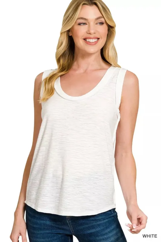 Zenana Slub Raw Edge Detail Tank Top made by Trendsi