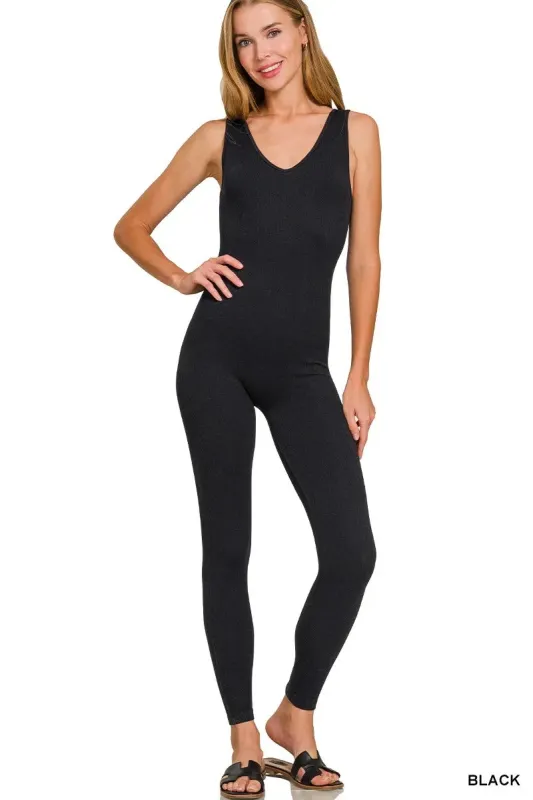 Zenana Breathable Seamless Ribbed Sports Jumpsuit made by Trendsi