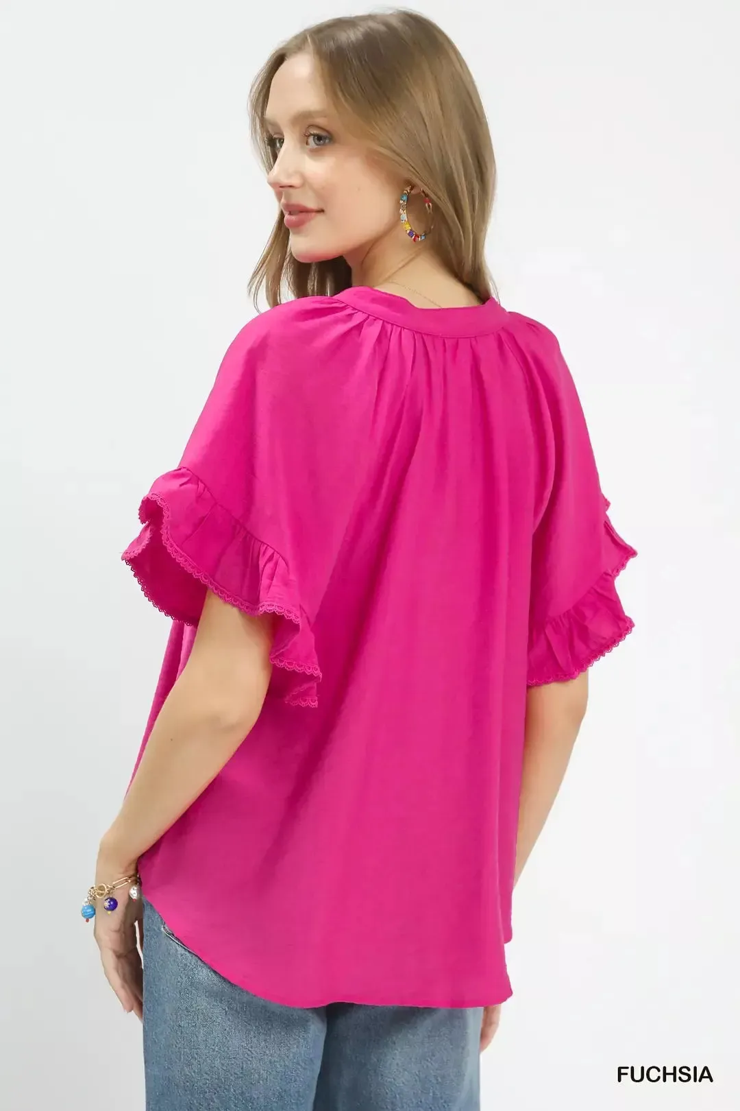 Umgee Ruffle Sleeve V-Neck Flutter Blouse sold by Charming Charlie product image thumbnail 3