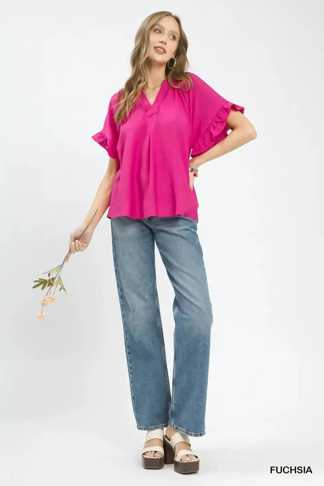 Umgee Ruffle Sleeve V-Neck Flutter Blouse sold by Charming Charlie product image thumbnail 5