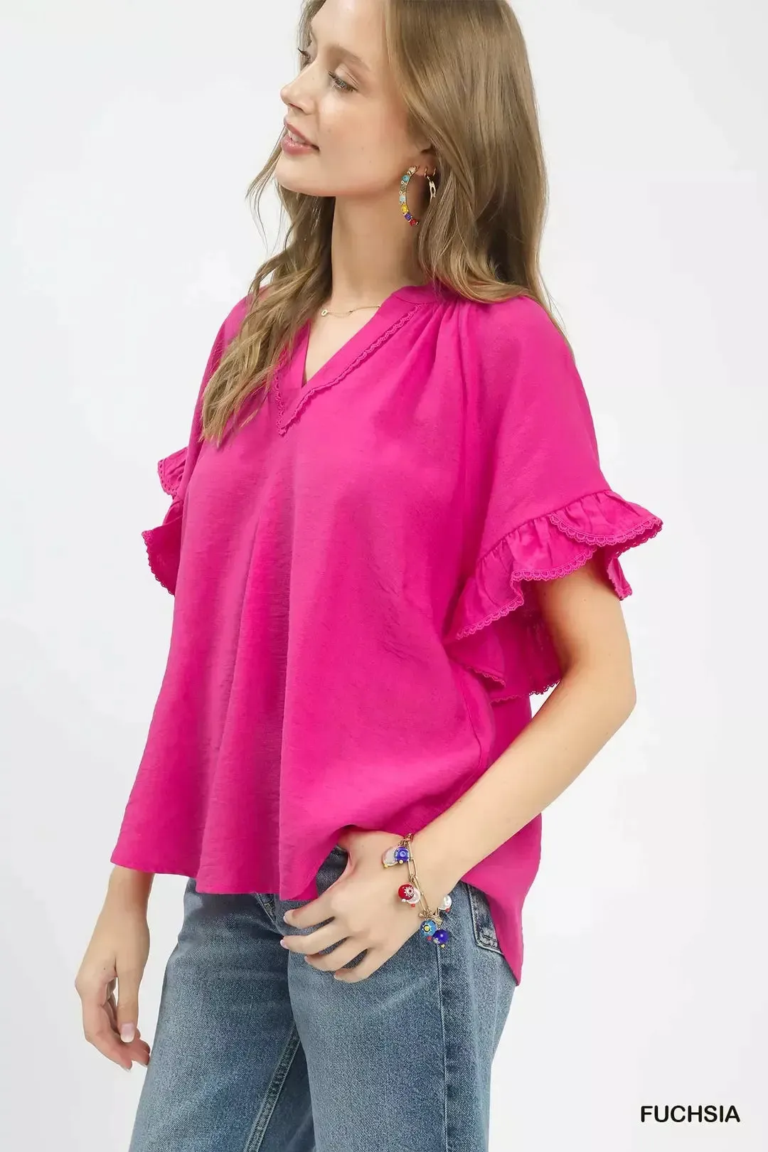Umgee Ruffle Sleeve V-Neck Flutter Blouse sold by Charming Charlie product image thumbnail 2