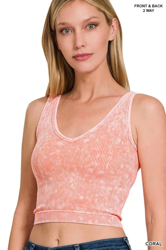 Zenana 2 Way Neckline Washed Ribbed Seamless Tank Top sold by Charming Charlie