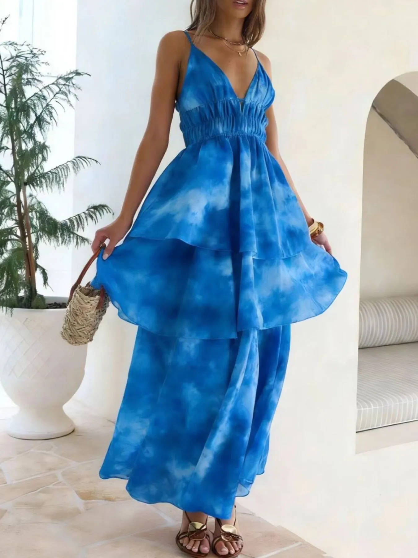 Tie-Dye Ruffled Layered Maxi Dress sold by Charming Charlie product image thumbnail 3
