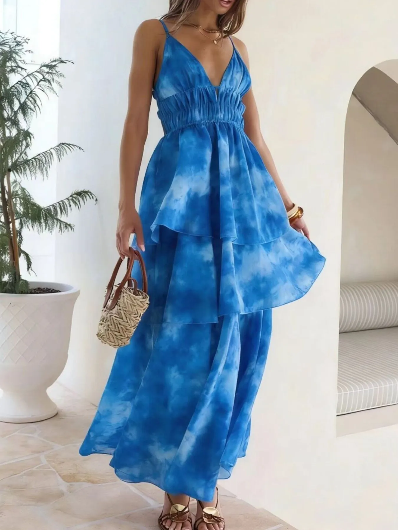 Tie-Dye Ruffled Layered Maxi Dress sold by Charming Charlie