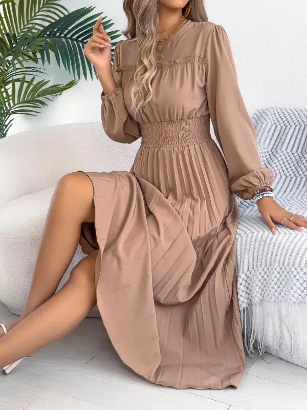 Smocked Pleated Long Sleeve Midi Dress sold by Charming Charlie