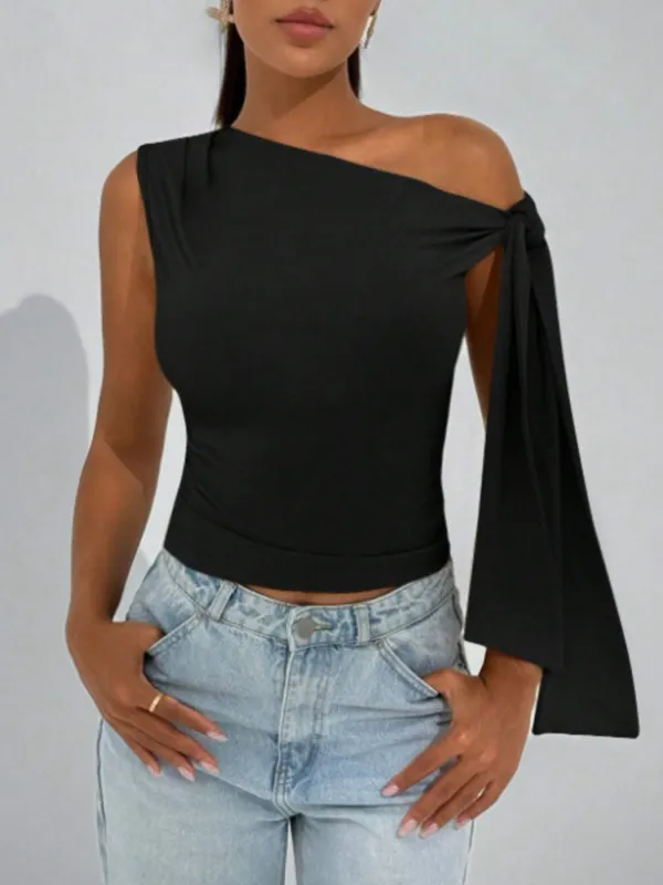 One-Shoulder Tie Detail Top made by Trendsi