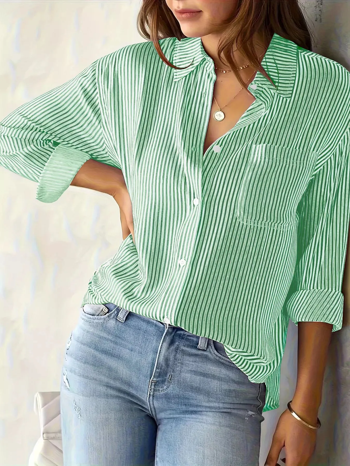 Striped Button-Down Relaxed Fit Shirt sold by Charming Charlie product image thumbnail 4