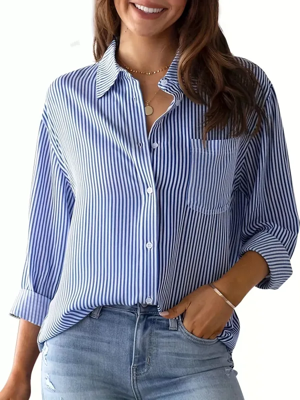 Striped Button-Down Relaxed Fit Shirt sold by Charming Charlie