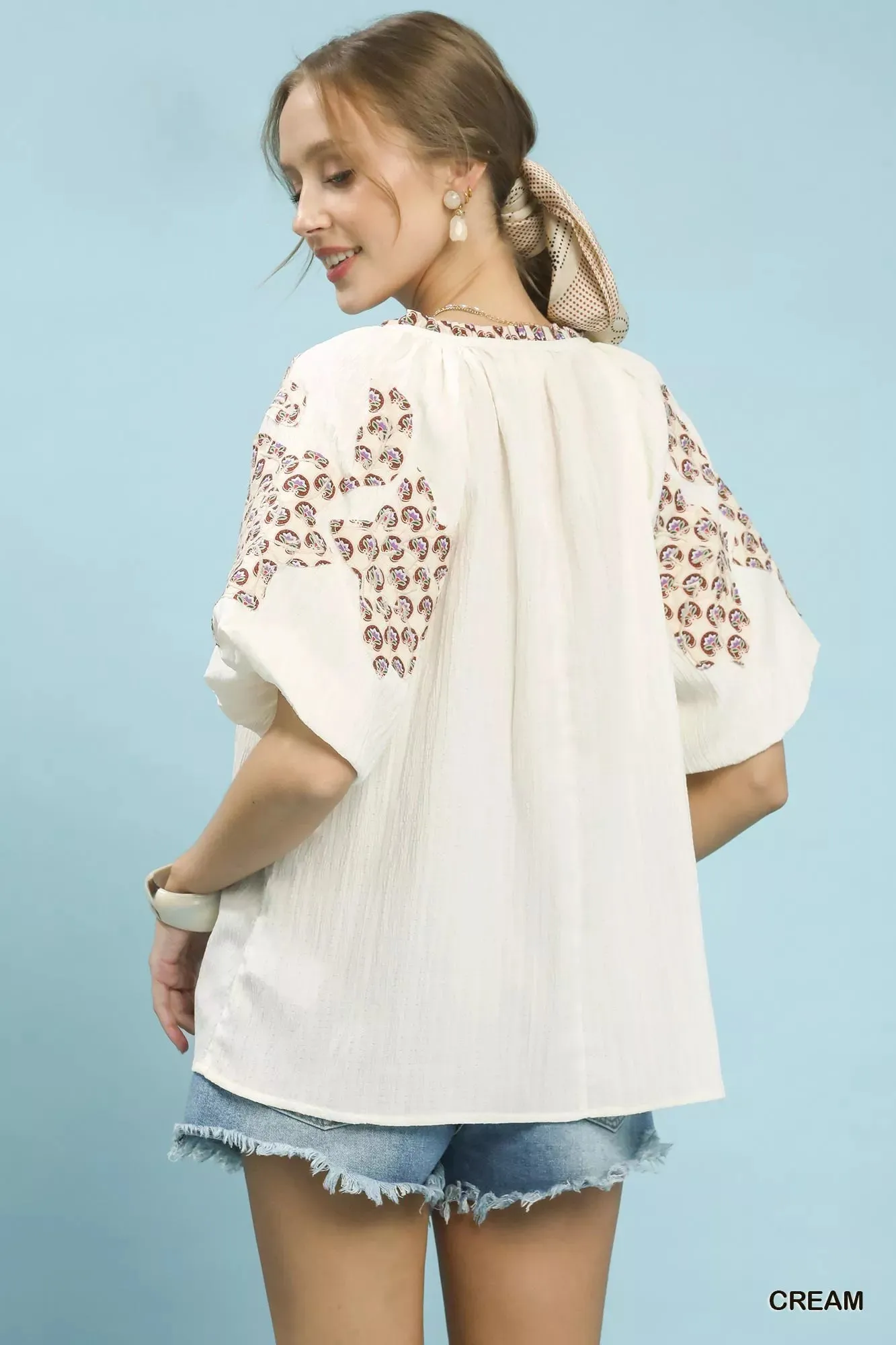 Umgee Embroidered Sleeve Contrast Trim Top sold by Charming Charlie product image thumbnail 4