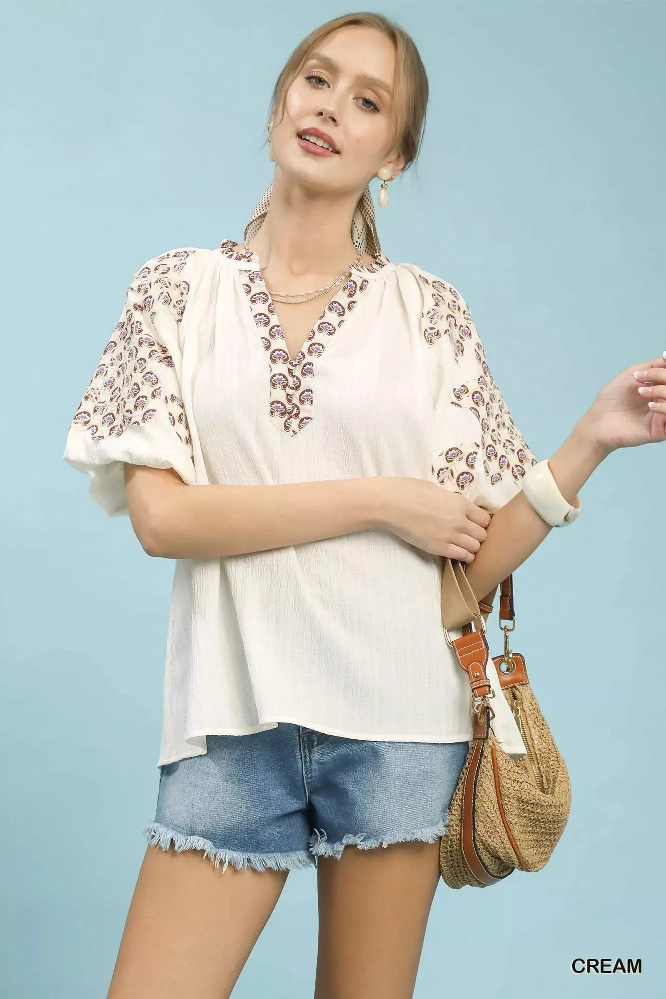 Umgee Embroidered Sleeve Contrast Trim Top sold by Charming Charlie product image thumbnail 2