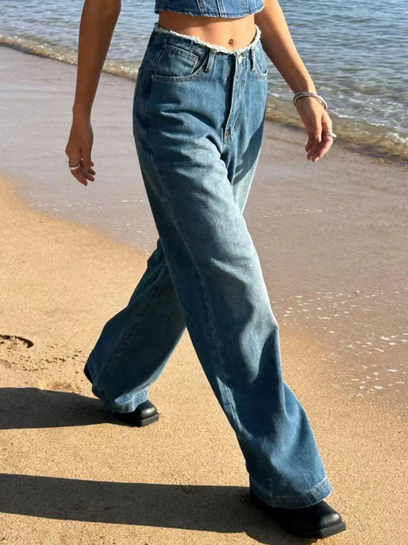 Frayed Hem Wide Leg Jeans sold by Charming Charlie product image thumbnail 3