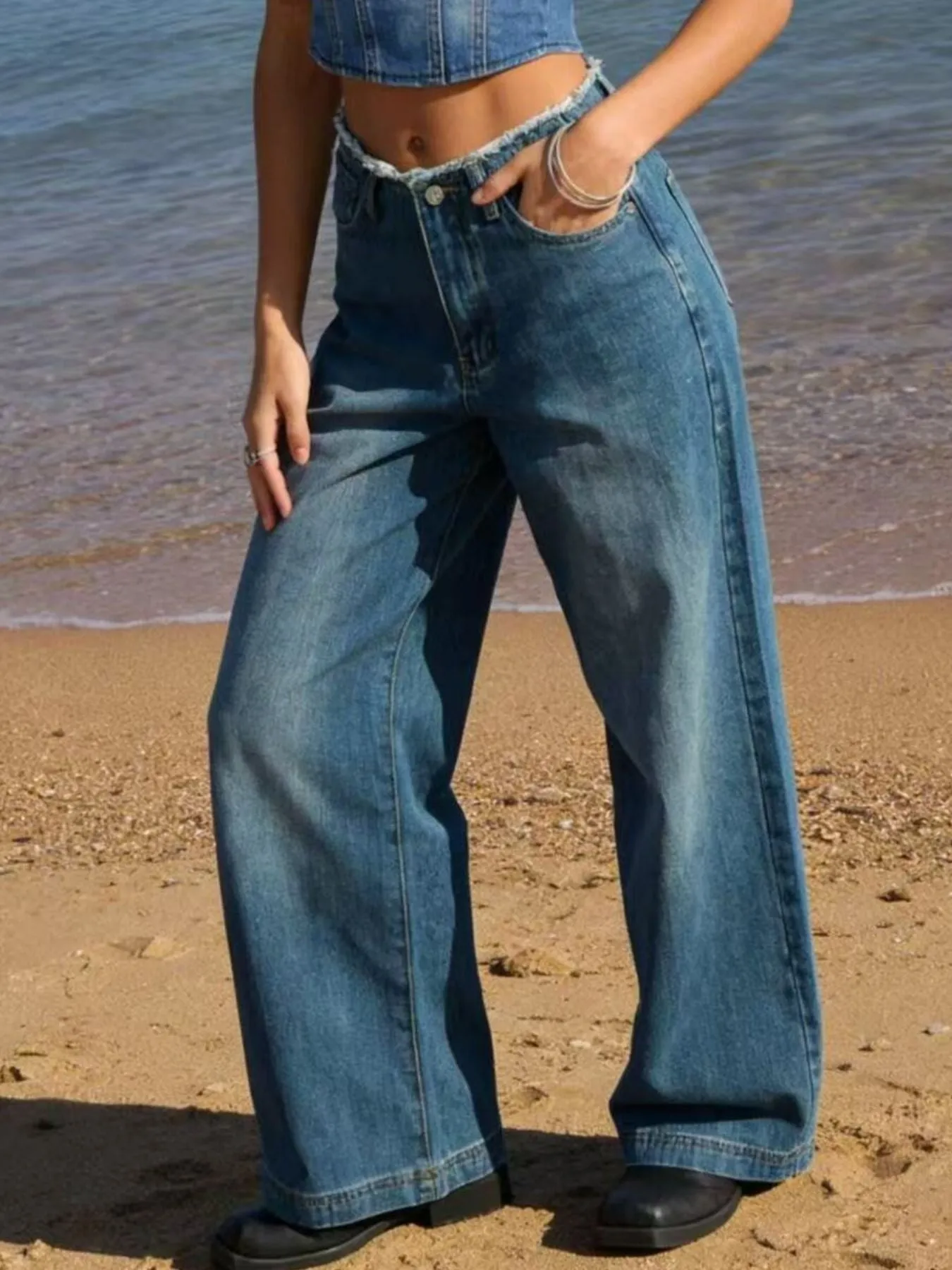 Frayed Hem Wide Leg Jeans sold by Charming Charlie product image thumbnail 2