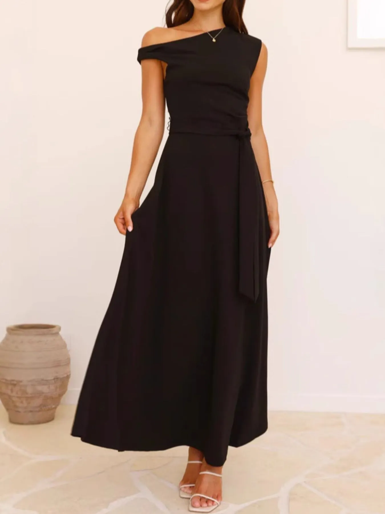 Single Shoulder Tie Waist Maxi Dress sold by Charming Charlie product image thumbnail 5