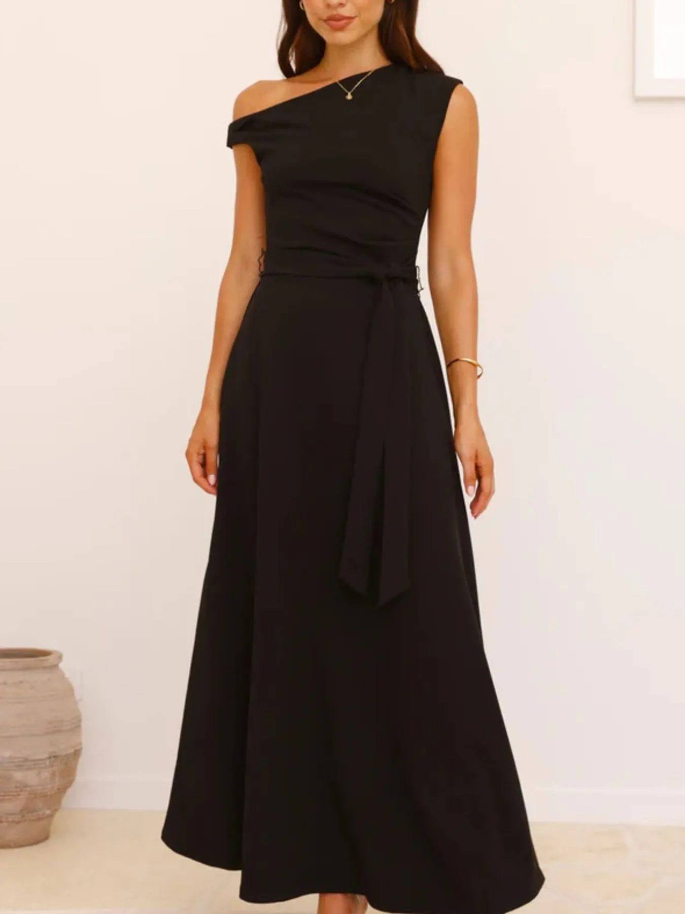 Single Shoulder Tie Waist Maxi Dress sold by Charming Charlie product image thumbnail 4