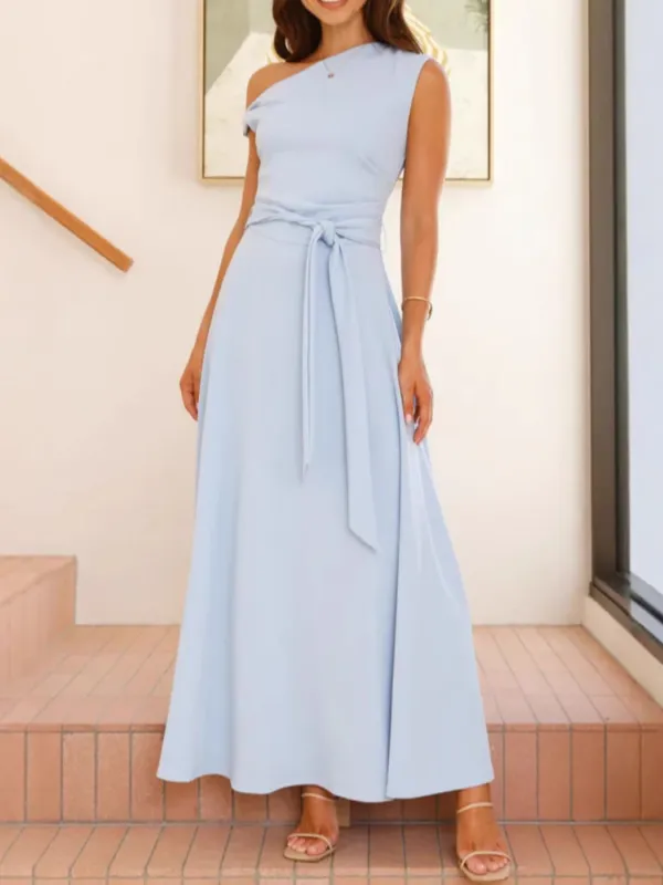 Single Shoulder Tie Waist Maxi Dress sold by Charming Charlie