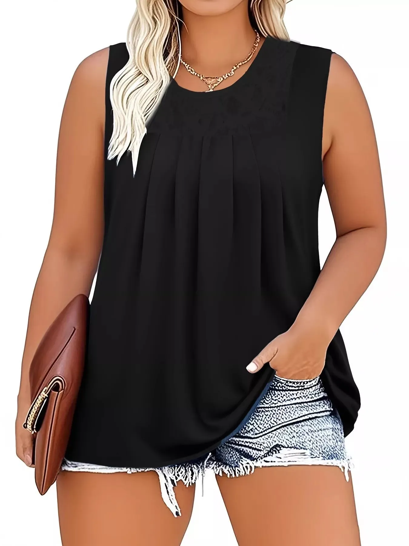 Plus Size Lace Trim Round Neck Tank sold by Charming Charlie product image thumbnail 3
