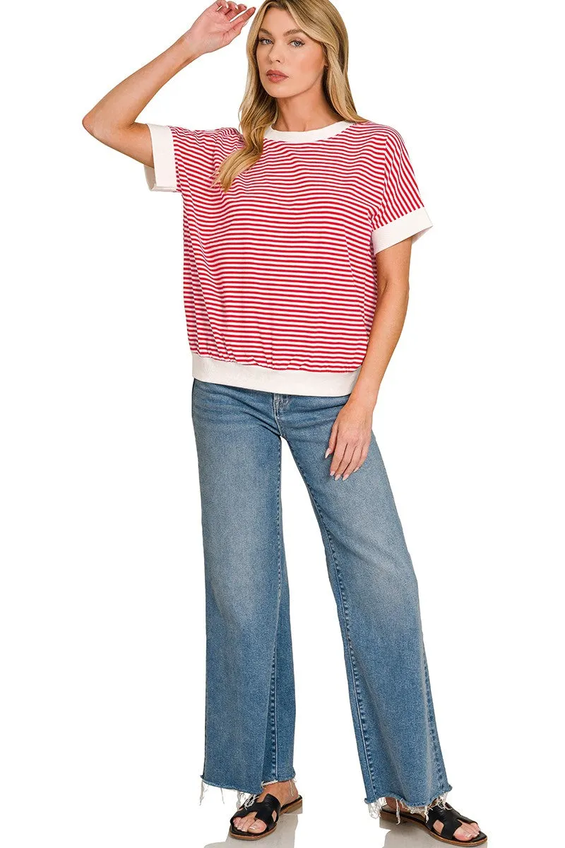 Zenana Stripe Contrast Trim Banded Bottom Top sold by Charming Charlie product image thumbnail 4