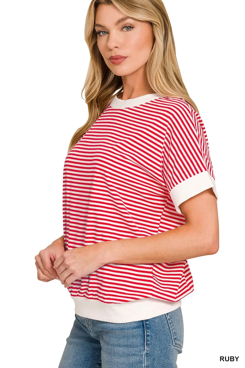 Zenana Stripe Contrast Trim Banded Bottom Top sold by Charming Charlie product image thumbnail 2