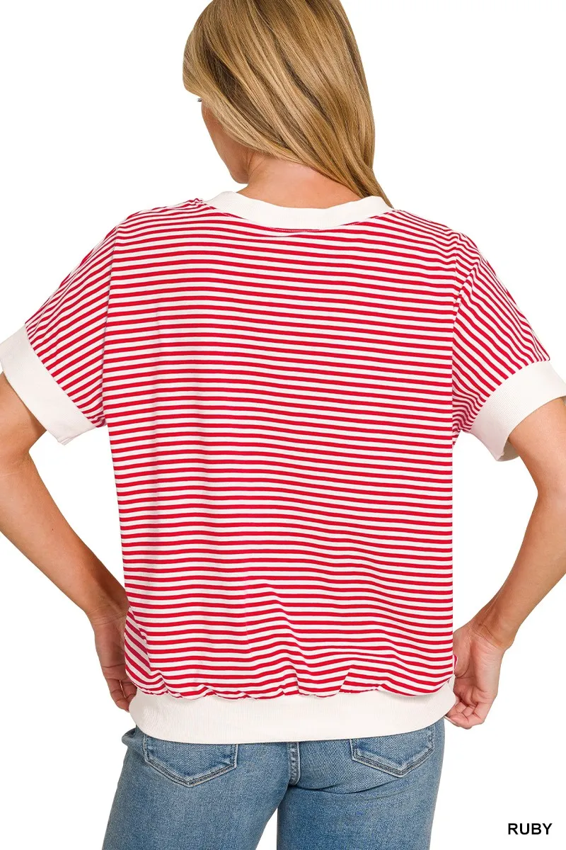 Zenana Stripe Contrast Trim Banded Bottom Top sold by Charming Charlie product image thumbnail 3