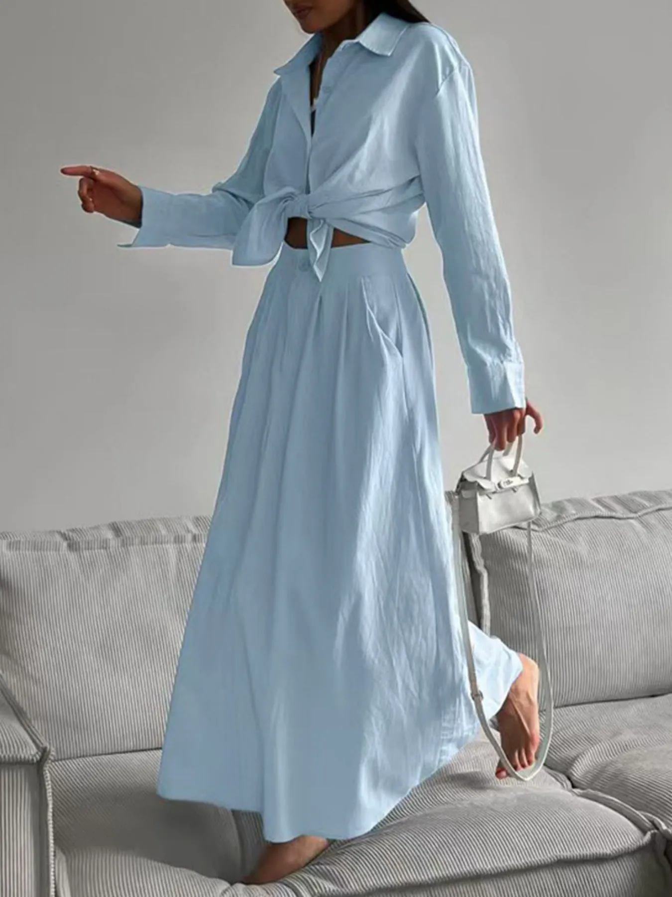 Tie-Front Shirt and Maxi Skirt Set sold by Charming Charlie product image thumbnail 2