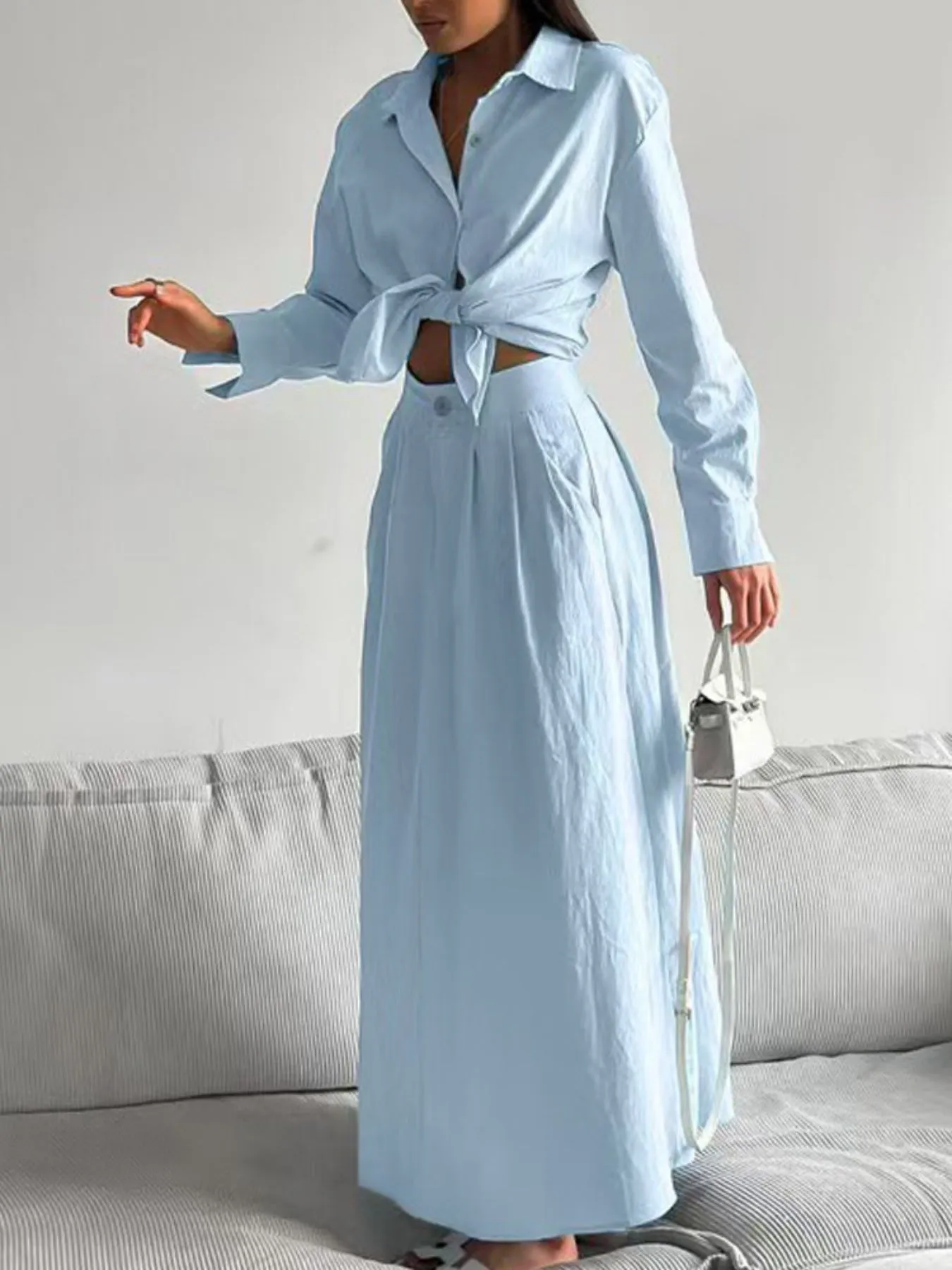 Tie-Front Shirt and Maxi Skirt Set sold by Charming Charlie product image thumbnail 3
